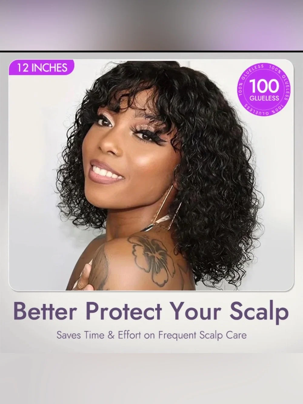 Natural Black 12” Curly Short Wig - 150 density with Fringe-Worn a few times💜